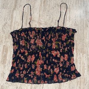 FREE PEOPLE FLORAL PRINK POLKA DOT SMOCKED TANK FRONT BUTTON SIZE SMALL NEW